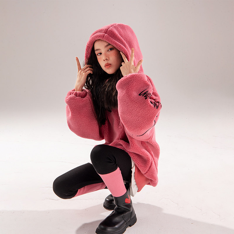 Yuxingyuyan girls velvet suit autumn and winter 2022 new winter clothes thickened medium and large children's lamb wool two-piece suit