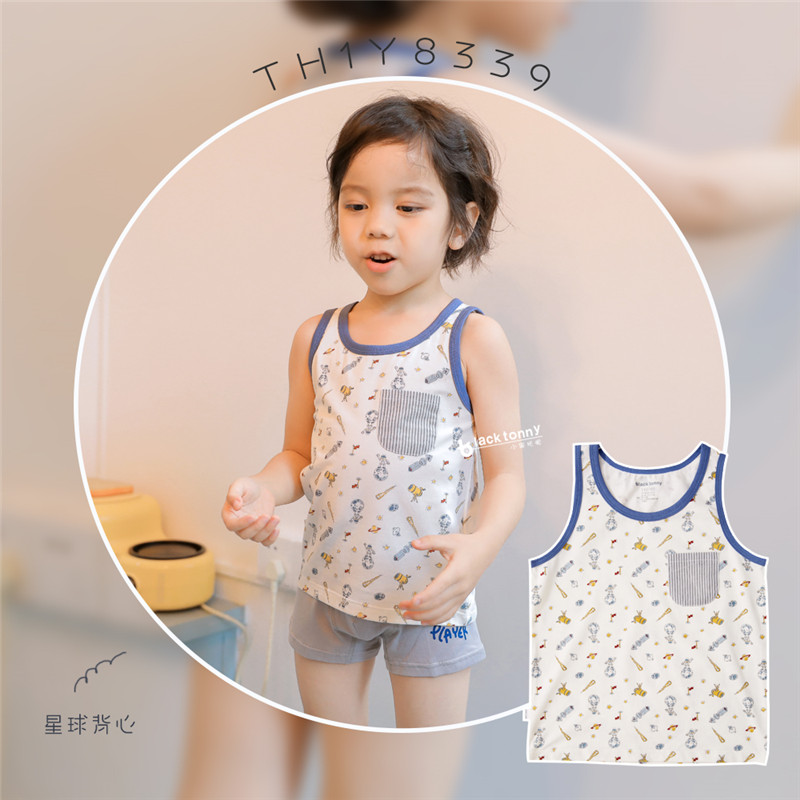 Little Black Toya 2020 Spring / Summer New Thin Childrens Trang chủ Quần áo Boys and Girls tinh khiết bông Mordale Đã bỏ đánh dấu Vest