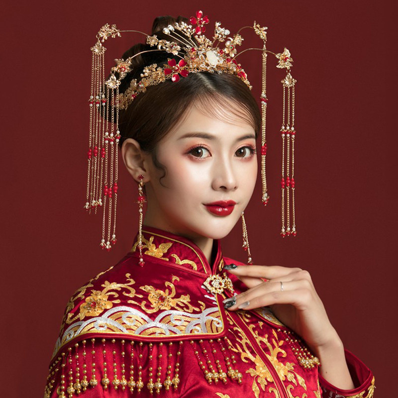 Show Wo Costume Bride Headwear Chinese Style Atmospheric Red Ancient Dress Wedding Show and Fengguan Crown Hair Accessories to Shake Ancient Wind Ornaments