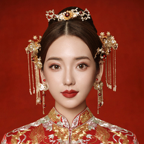 Chinese bride Xiuhe headdress atmospheric Phoenix crown Simple round face wedding costume Tassel step shaky Xiuhe clothing hair accessories female