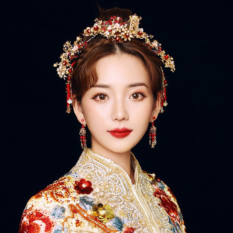 Bridal show and head accessories suitable for round face Chinese atmospheric Fengguan wedding ancient clothes 2021 new shows and accessories for women