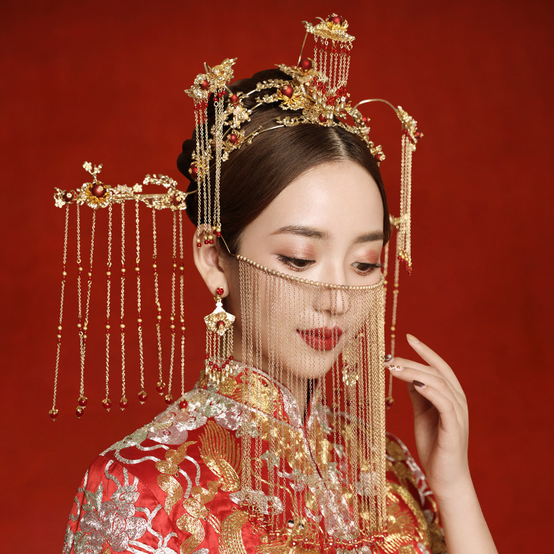 2021 new style Xiuhe bridal headdress Chinese ancient style Fengguan walking tassel atmosphere wedding Xiuhe suit luxury women