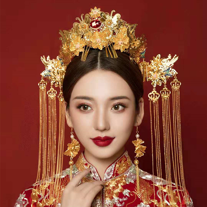 Bride Xiuhe headdress 2022 new female costume queen wedding phoenix crown step tassel Xiuhe clothing Chinese atmosphere