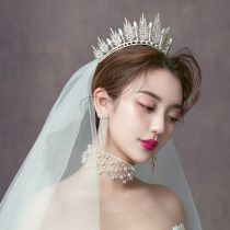 Crown headdress bride 2020 new forest department fairy beauty crown female 18-year-old super fairy wedding dress white yarn wedding hair ornament