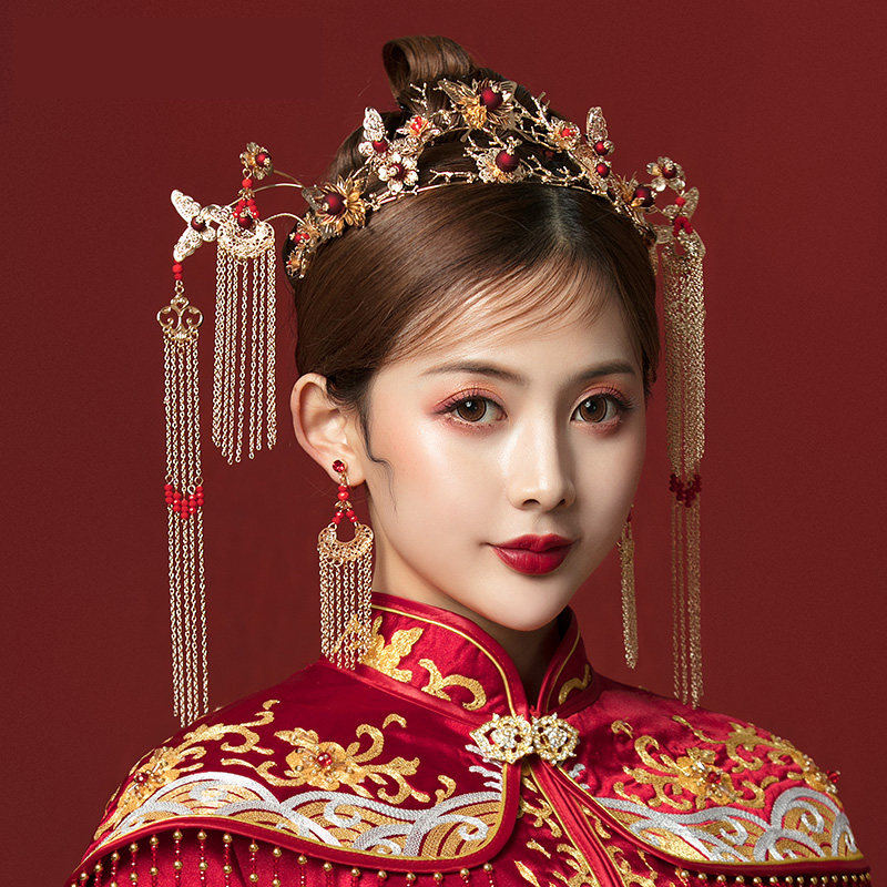 Xiuhe clothing headdress bride 2020 new Xiuhe jewelry Chinese Fengguan atmospheric ancient costume wedding walk hair accessories female