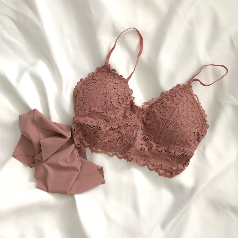 Châu Âu và Mỹ Bralette ren mỏng đẹp trở lại áo ngực mềm mại và thoải mái không có vòng thép đồ lót tóm tắt dây đeo thiết lập đồ lót ibasic