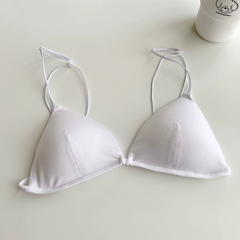 Pháp đơn giản cơ bản tam giác cup phần mỏng vẻ đẹp trở lại bra dây đeo vai mỏng mà không có vòng thép phía trước khóa đồ lót ngực phẳng gợi cảm - Corset hai mảnh
