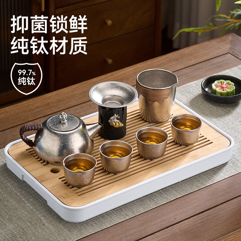 Titanium Teapot Small Green Mandarin Special Bubble Teapot Tea Set set Home Minming fire surrounding stove to cook tea anti-burn tea cup whole set-Taobao