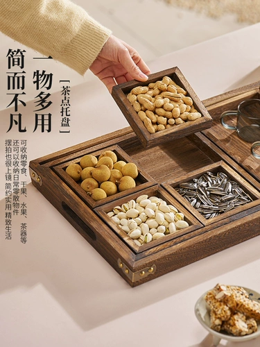 Поднос для чая Jie'anxi, чайный сервиз, чайный сервиз, чайный сервиз, поднос для десерта, китайский деревянный поднос, послеобеденный чай, закуска, фрукты, чай, поднос с сухофруктами