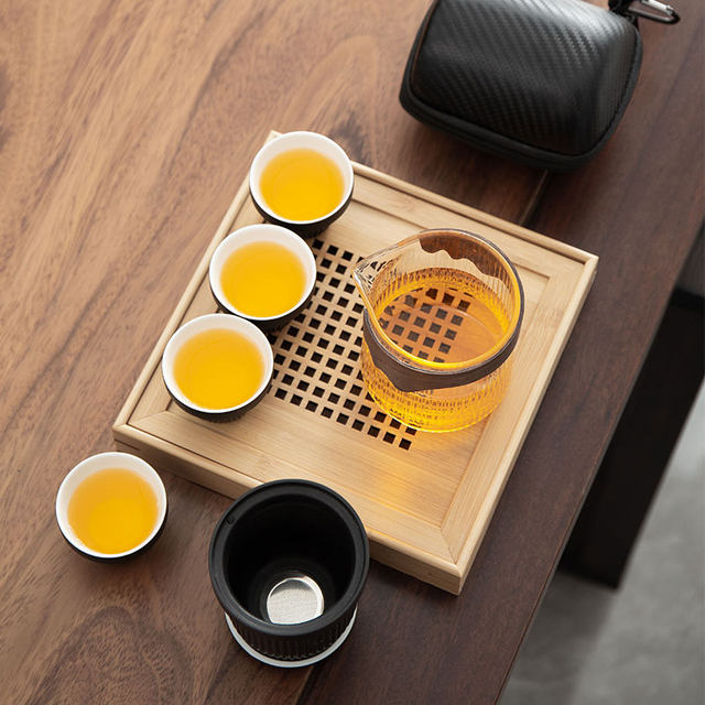 Quick Cup Travel Tea Set Portable Bag One Pot Four Cup Tea Small Set Outdoor Glass Kung Fu Tea Cup