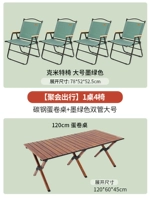 【聚会出行1桌4椅】碳钢蛋卷桌木纹120cm+墨绿色加固双管大号4祇