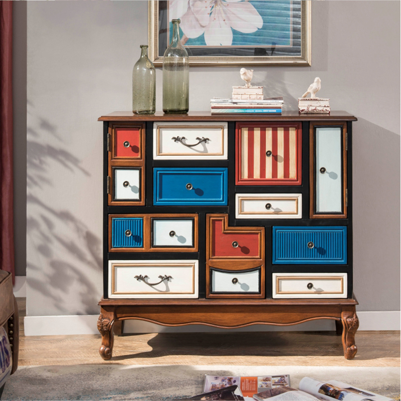 Mediterranean Style Fighting Cabinet Wood Cabinet Subcabinet Multilayer Nine Bucket Cabinets European Style Bedroom Painted Children Room Fighting Girl
