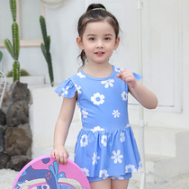 Childrens swimsuit girl one-piece skirt type middle-aged baby cute little princess girl sunscreen swimming equipment New