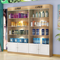 Cosmetics display case transparent glass door with lock display rack display container push and pull beauty products cabinet with light