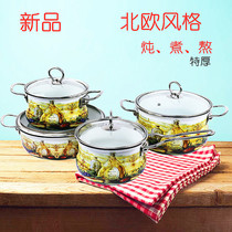 Foreign trade enamel enamel boiler double-ear saucepan thickened cooking surface milk boiler General Nordic oil painting 18cm2L3L