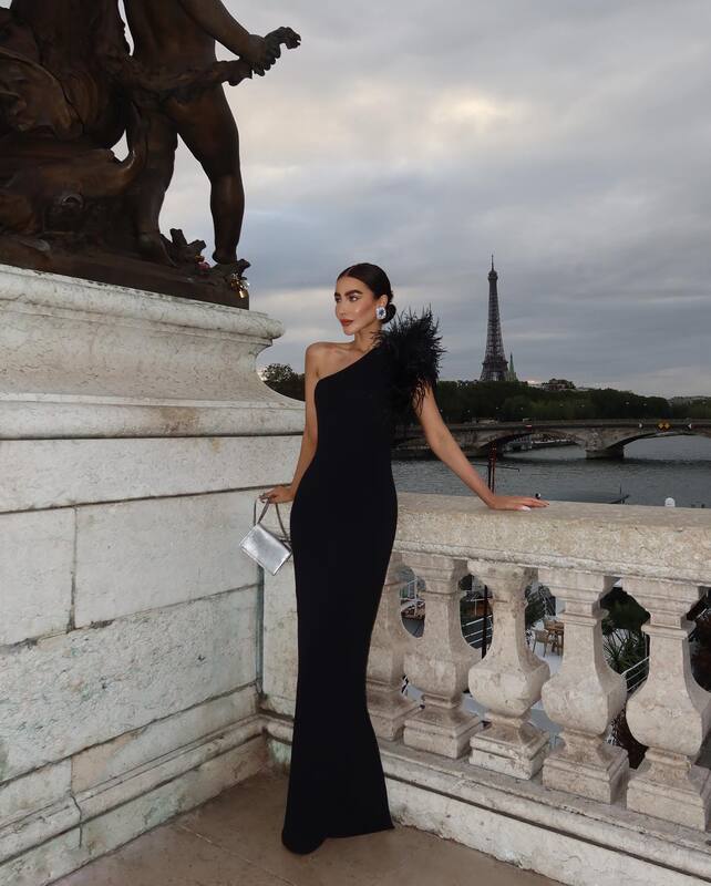 Bandagedress One-Shoulder Feather Black High-End Long Dress Celebrity Annual Party Red Carpet Runway Dress Bandagedress One-Shoulder Feather Black High-End Long Dress Celebrity Annual Party Red Carpet Runway Dress