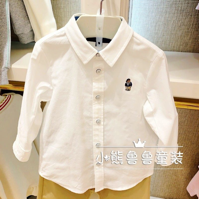 21 Spring paragraph Little Bear boy Long sleeve shirt TKYW211202A white shirt W211202A