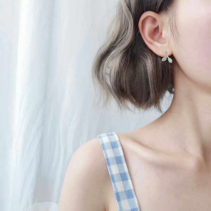 I see also I love green opal Sterling silver inlaid branches Fresh earrings Cute wind earrings Ear line