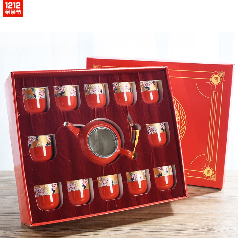 Wedding Tea Set Red Ceramic Festive Wedding Teapot and Teacup Set Chinese Style Gift Box Wedding Tea Set Red Ceramic Festive Wedding Teapot and Teacup Set Chinese Style Gift Box