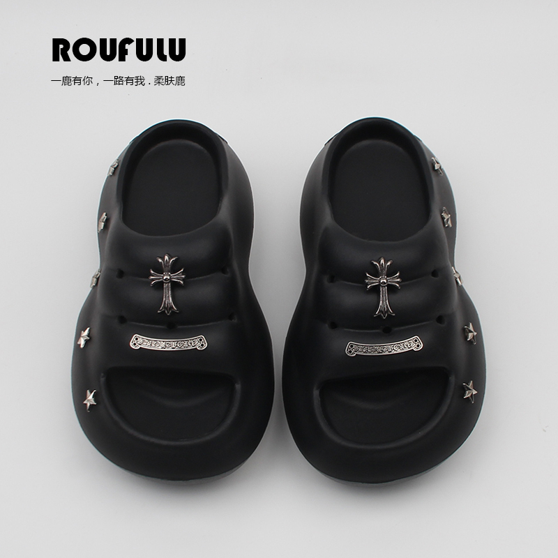 Original Trendy Cross-Shaped Thick-Soled Slippers for Women 2025 Summer Outdoor Wear Height-Increasing Fashion Studded Beach Sandals Original Trendy Cross-Shaped Thick-Soled Slippers for Women 2025 Summer Outdoor Wear Height-Increasing Fashion Studded Beach Sandals
