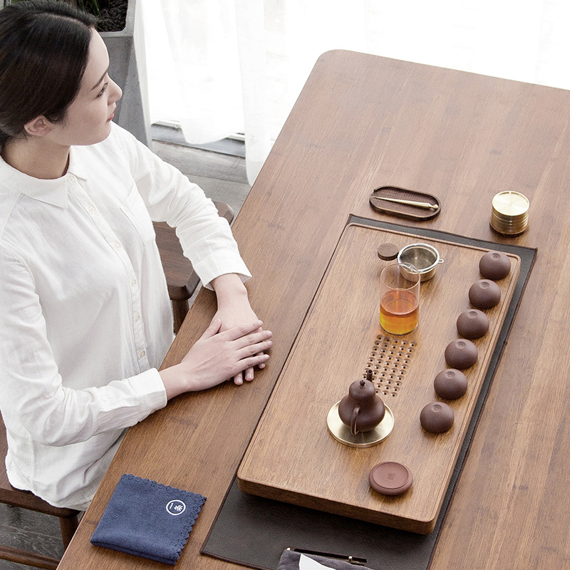 Bamboo tea tray drawer type water storage and drainage tea table household simple solid wood Tea Sea modern living room Japanese tea set