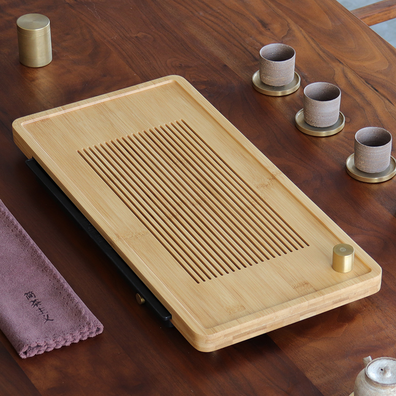 Made of bamboo tea tray Gongfu tea with water storage and drainage tea tray drawer-type minimalist suit tea table Home Japanese style tea sea-Taobao