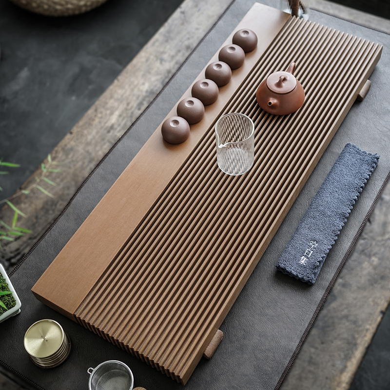 Electric wood tea tray German home minimalist tea Taipower tea with whole electric rubber wood rectangular Taiwan drain tea sea