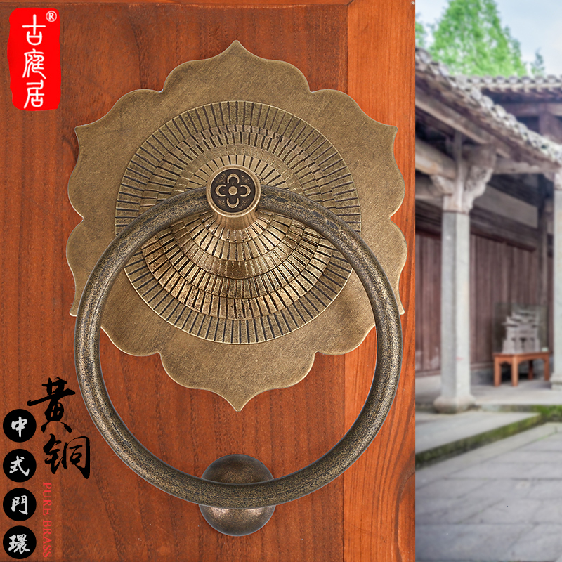 Large handle style decorative pure copper fittings iron door push-pull antique copper surface mounted retro split handle old-fashioned door knocker