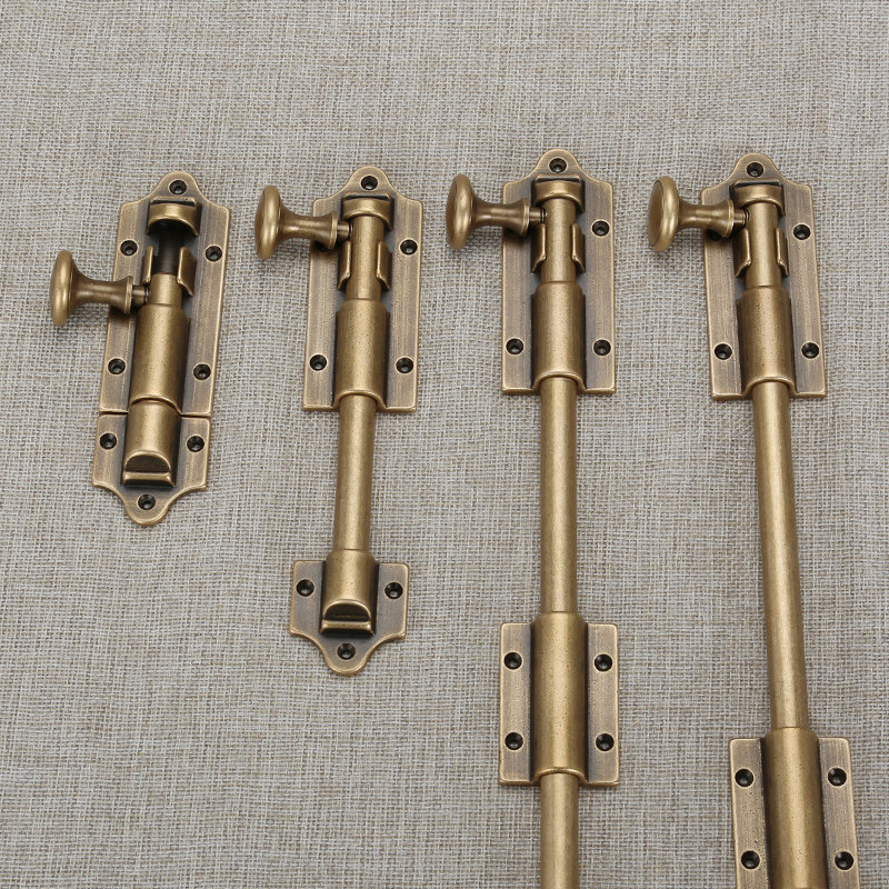 Door bolt latch pure copper wooden door imitation old-fashioned door latch window retro door latch surface mounted lengthened and thickened bronze door buckle
