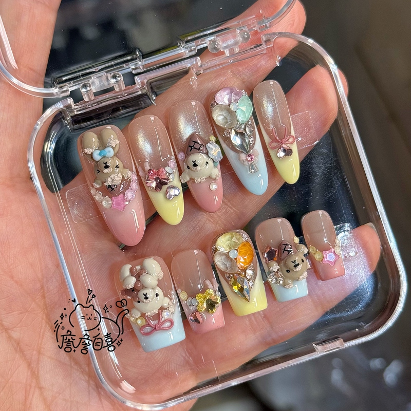 【Zhan Zhan Zixi】Swarovski｜Cream Gradient Color Ice Cream Bear Nail Art