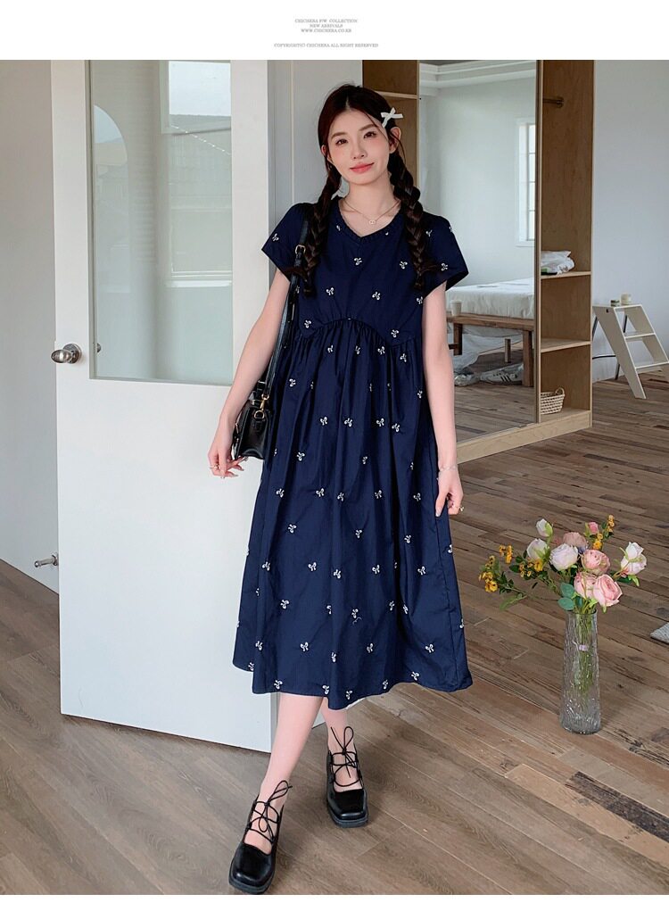 孕妇装夏季宽松减龄刺绣连衣裙2026新款小个子高腰显瘦中长款裙子 — 14