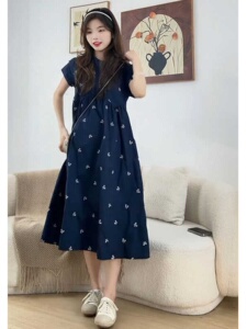 孕妇装夏季宽松减龄刺绣连衣裙2026新款小个子高腰显瘦中长款裙子