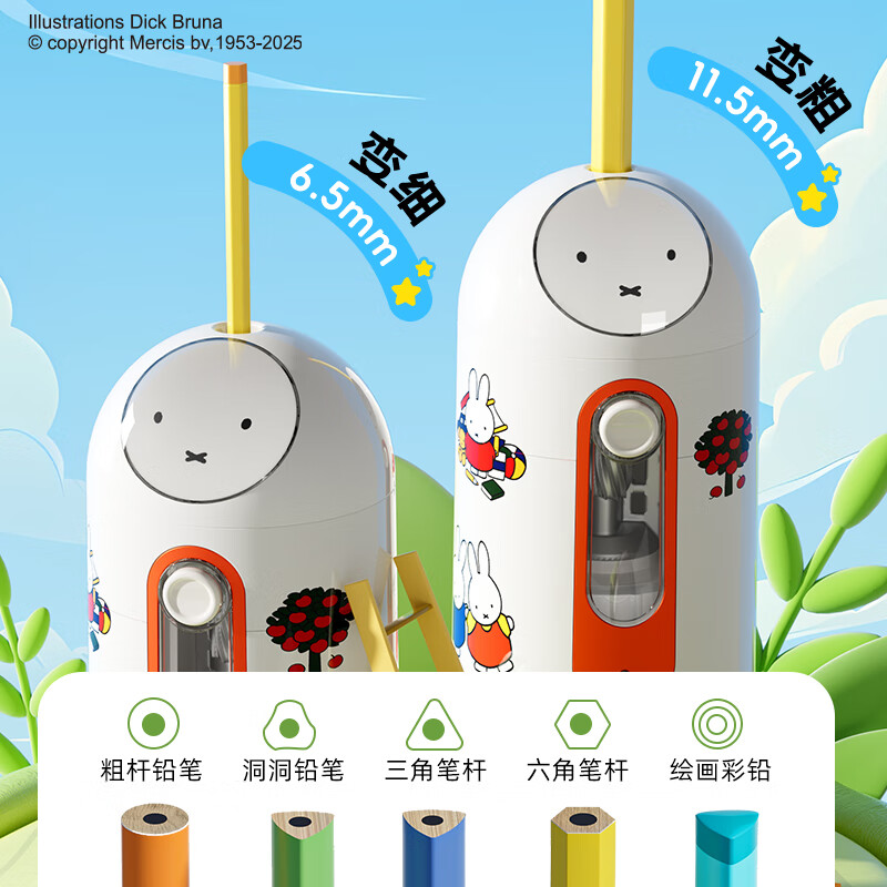 Morning light Miffy co-branded cartoon cute fully automatic pencil sharpener for primary school students special large-caliber electric pencil sharpener children's anti-pinch safety prompt sound bold pencil pencil sharpener