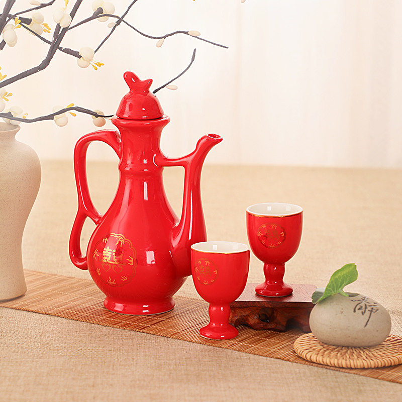 Thunder Shipping Wedding Celebration Supplies Ceramics Newcomer Cup Wine Toast Toast Wedding Wedding Chinese Dragon Crested Wine Jug Pair Cup Suit