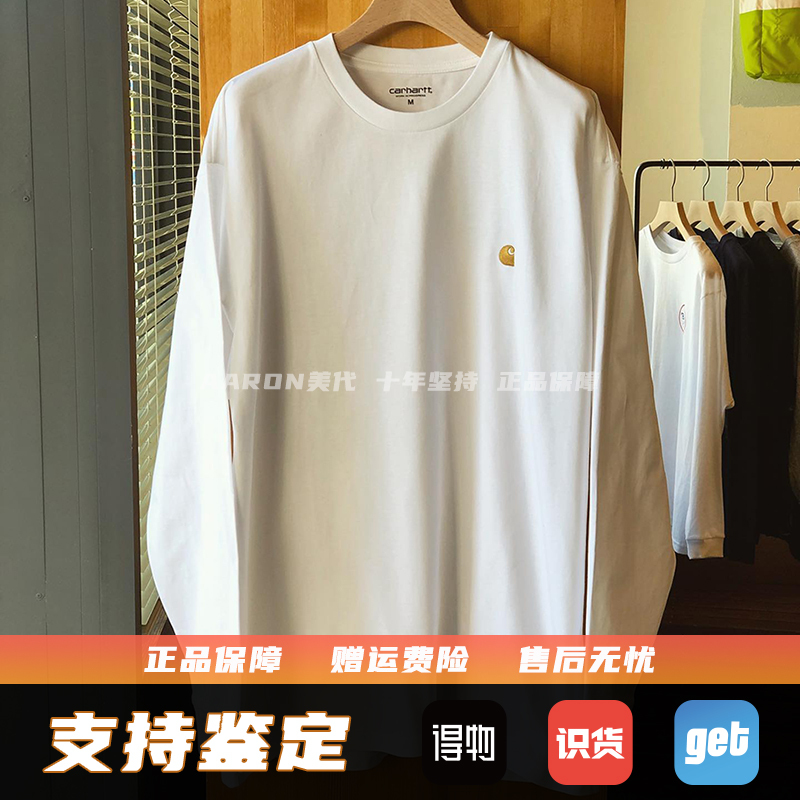 Authentic Carhartt Wip Chase Carhartt Gold Label Logo Solid Color Round Neck Long-Sleeved T-Shirt for Men and Women