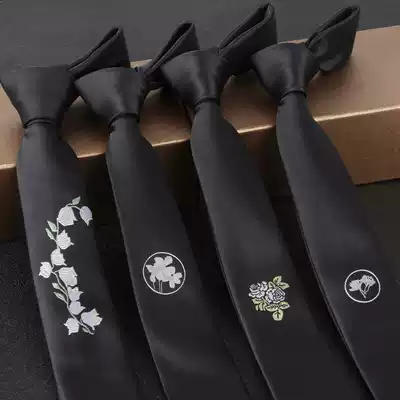 5cm Korean version Japanese British style narrow version personality fashion black embroidery flower custom student groom tie men