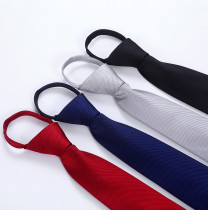Korean mens bank hotel security easy to pull lazy zipper tie mens dress business black solid color students