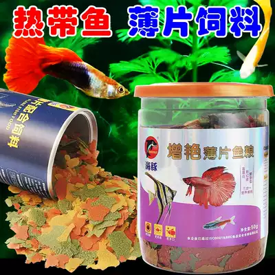 Dolphin tropical fish feed flakes Ornamental small tropical fish food goldfish patches brighten colorful guppy fish food