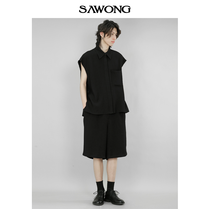 Sawong Summer New Original Japanese Style Simple Loose Casual Sleeveless Niche Design Shirt and Shorts Set