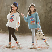 Autumn new girls  sweaters big childrens Korean western-style round neck pullover childrens fashionable long-sleeved casual T-shirt tide