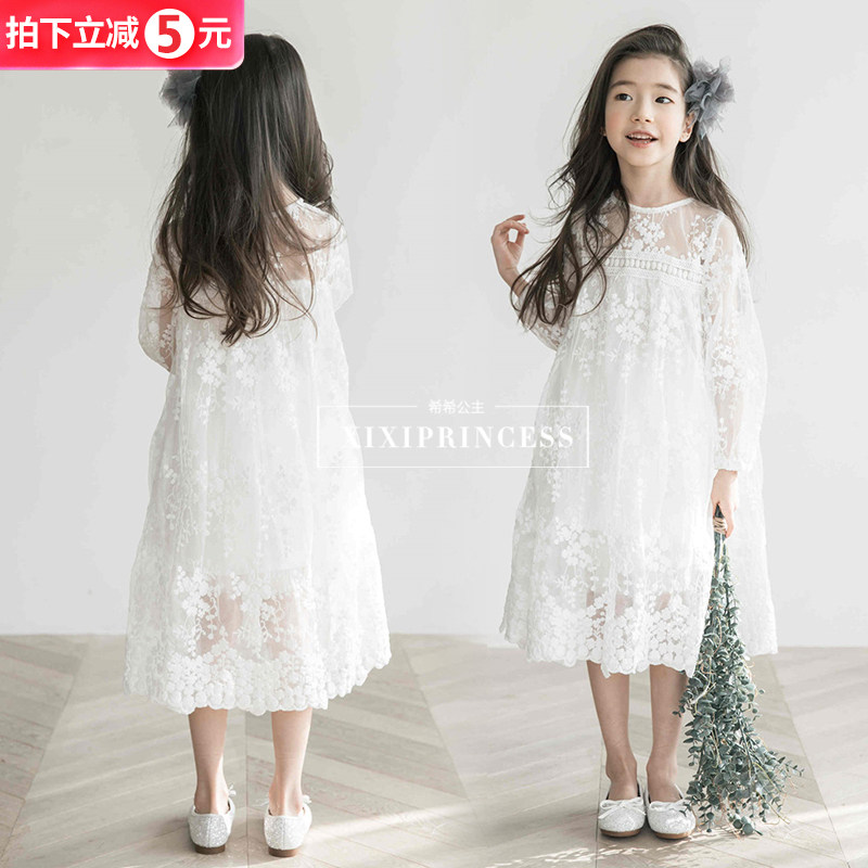 Girl Lace Ocean Dress 2020 Spring Dress CUHK Child Super Fairy Foreign Pie Korean Version Online Red Princess Gown Dress