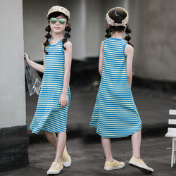 Girl's Vest Dress 2020 Summer dress new Zhongdong striped slim vest skirt over knee long skirt parent -child dress