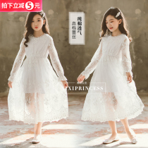 Girls princess dress 2021 New spring dress foreign air CUHK Girl lace dress Childrens dress Children gown with knee-length dress