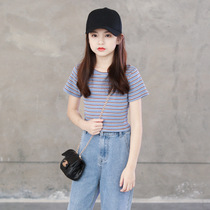 2020 summer dress new girl slim slim slim short stripe T-shirt
