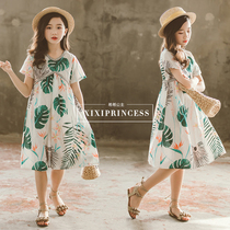Summer style children dress girl short sleeve printed one-piece dress CUHK child V collar beach skirt girl doll dress
