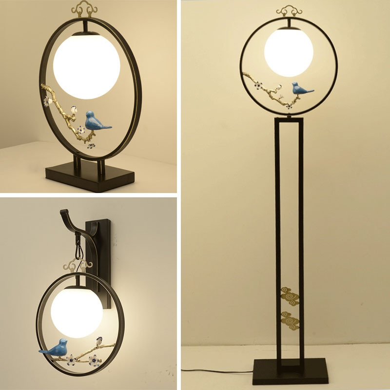 New Chinese Creative Zen Living-room Bookroom Bookroom Bedroom Floor Lamp Remote Control China Wind Tea Room Ancient Wind Vertical Lamp