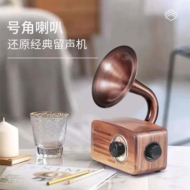 neon ms125 Bluetooth sound home desktop portable low sound cannon solid wood mini horn speaker