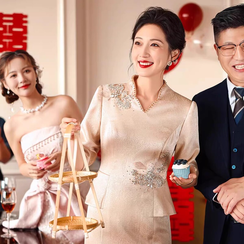 2026 New Style Wedding Banquet Dress for Mother-In-Law, Mother of the Bride, Mother of the Groom, Wedding Evening Dress for Mom, Tummy-Covering