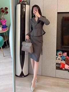 Early spring high-class gray professional slim suit work clothes skirt two-piece fashion suit suit for women