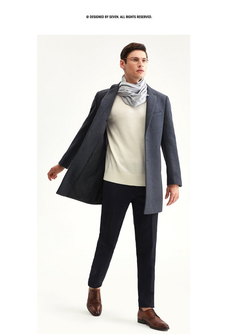 柒牌 男装 中长款羊毛混纺 毛呢大衣 图11